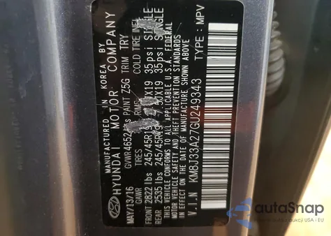 2016 Hyundai Tucson Limited z USA, uszkodzony, nr VIN KM8J33A27GU249343